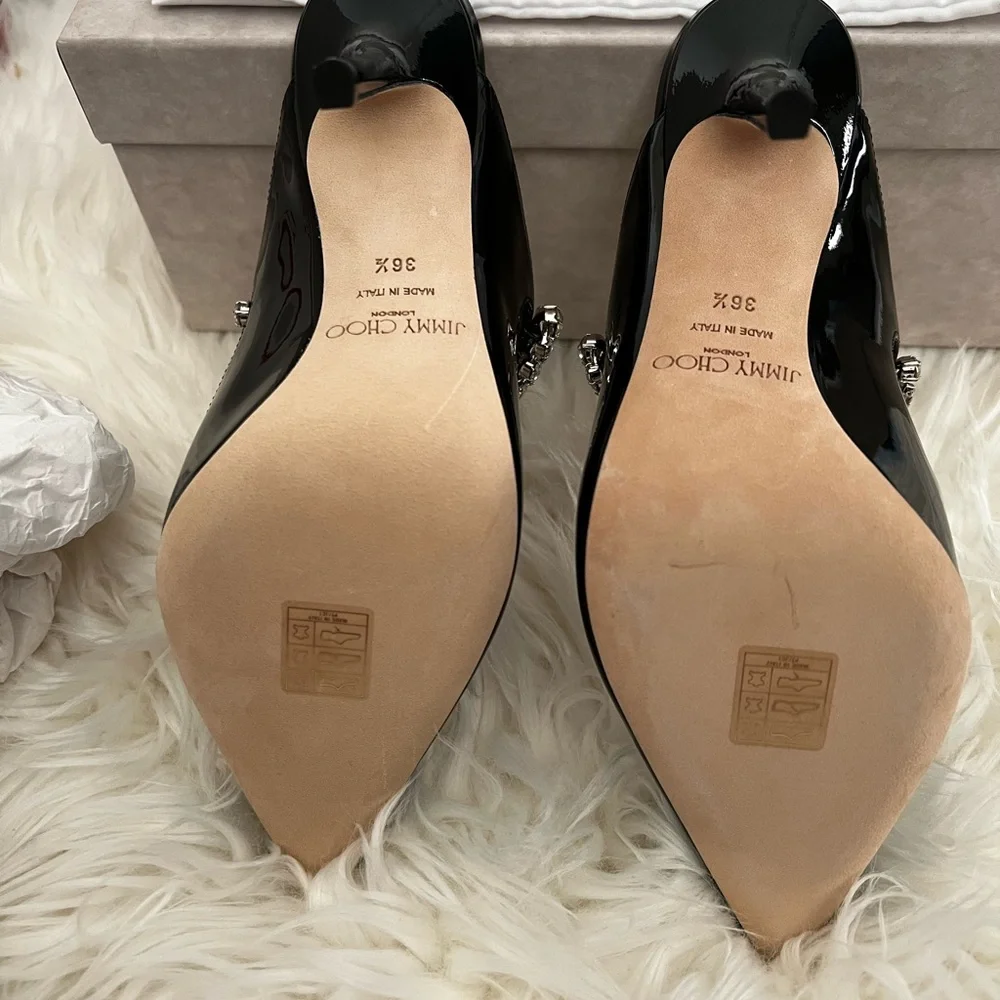 JIMMY CHOO Patent Crystal Bing 100 Pumps 36.5 Black - Picture 10 of 10